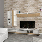 Base mueble de pared 3 solapas colgantes 2 puertas roble blanco 270x35xh.45 cm