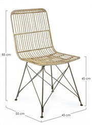 Silla de estilo moderno en acero y kubu natural LUCILA 45x55x h85 cm