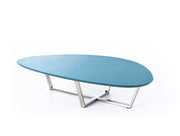 Mesa de centro en mdf petroleo y base gris cromada 140x80x32h cm