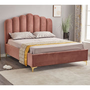 Cama Matrimonial con Almacenamiento Artu Rosa Cabecera con Detalles en Relieve Incluye Base 160x190 cm