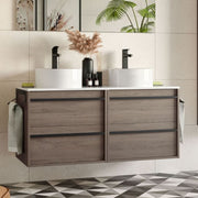 Mueble de baño suspendido Nuar120 roble eternidad doble lavabo 4 cajones 120x45x54h