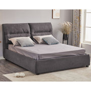 Cama Matrimonial con Almacenamiento Safira, Tela Gris Oscuro, 173x214,5x112 cm