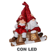 Resina LED Papá Noel con niño rojo cm40x26h15