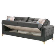 Sofá cama de tres plazas con contenedor KEMER en madera y tejido Gris Oscuro 219x99x h87 cm