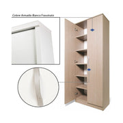 Mueble zapatero blanco con dos puertas multiusos 6 baldas cm182x71x38