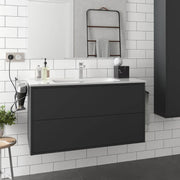 Mueble de baño suspendido Mango100 negro mate con lavabo 2 cajones 100x45x54h