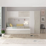 Conjunto de dormitorio Bridge 6006 con cama nido y armario blanco desgastado y blanco