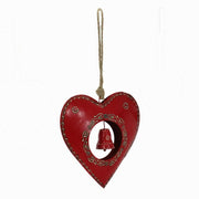 Corazón de metal rojo con campana 23x23x4 cm