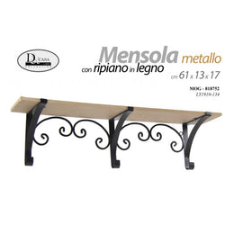 Estante de metal con top de madera 61 x 13 x 17 h