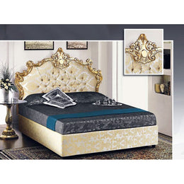 Cama doble con contenedor de cabecera barroco en tela de damasco 172x202xh.165 cm