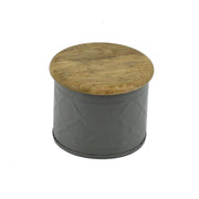 Tarro de metal con tapa de madera gris cmø10h8