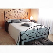 Cama doble de hierro forjado con reposapiés plateado negro NARCISO 170x202x h131.5 cm