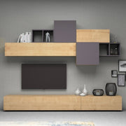 Mueble mueble de pared con dos solapas y cinco muebles altos en Gris Roble Negro Antracita TROMEN 260x42x h195 cm