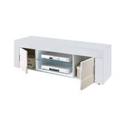 Base mueble TV blanco brillo con 2 puertas gris hormigón L.138 P.42 H.44 cm