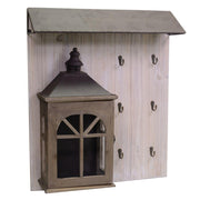 Percha de madera con farol marrón cm 65 x 55,5 xh 15,5