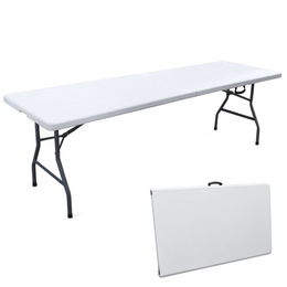 Mesa plegable plegable en resina blanca con estructura de hierro 244X76X74 EG45065