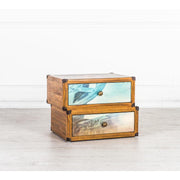 Cajonera con 2 cajones decorados multicolor en madera de mango 40x53xh.40 cm
