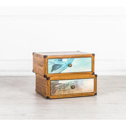 Cajonera con 2 cajones decorados multicolor en madera de mango 40x53xh.40 cm