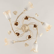 Lámpara de techo en hierro marfil oro rosa cinco luces 70x h15 cm