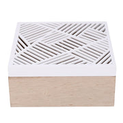 Caja de té de madera blanca cuadrada con 4 compartimentos cm18x18h8