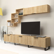 Mueble modular de pared con 3 solapas con muebles altos de roble vista 210x35xh.40 cm