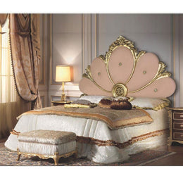 Cama doble con recipiente con una cabecera tallada para Gold Leaf 180x202xh.170 cm