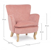 Sillón vintage de chenilla tapizado en terciopelo rosa