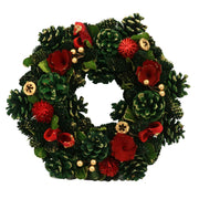 Corona con flores rojas y piñas verdes ø30h8 cm