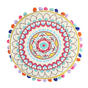 Puf de terciopelo amarillo naranja con pompón