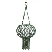 Farol colgante estilo vintage realizado en macramé, color verde 70h cm