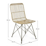 Silla de estilo moderno en acero y kubu natural LUCILA 45x55x h85 cm