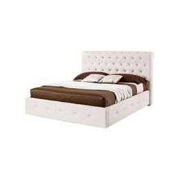 Cama doble con contenedor en ecopiel Blanco 180x223xh.120 cm