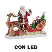 Resina LED Papá Noel con renos y trineo rojo cm38,5x17,5h27