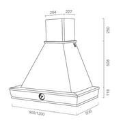 Campana de cocina rústica FOSCA blanca con estructura de madera color tabaco y reloj de 90 cm