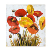 Cuadro moderno amapolas pintadas y flores amarillas cm 80 x 80 x 4