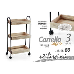 Carro de madera industrial para cocina 43 x 25 x 79 H CM CM