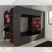 Cama alta 5000 con puesto gamer rojo antracita