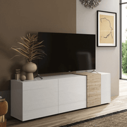 Mueble TV Sabry 3 puertas roble Kadiz blanco brillo