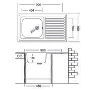 Fregadero de cocina con escurridor izquierdo en acero 50x90 cm