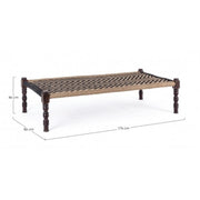 Banco étnico de madera negra KHAT TAMIL 176x86x h46 cm