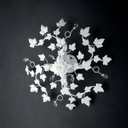 Lámpara de techo Shabby en hierro cuatro luces Blanco con pedrería hiedra 60 cm