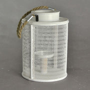 Portavelas de madera blanca con asa de cuerda grande cm15,5x15,5h23