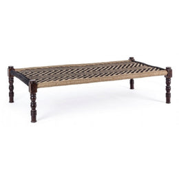 Banco étnico de madera negra KHAT TAMIL 176x86x h46 cm