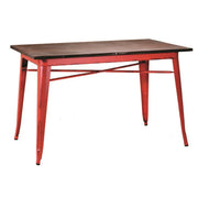 Mesa de hierro Bristol con tapa de madera roja