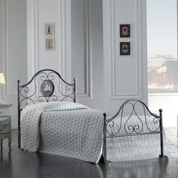 Cama individual de hierro con reposapiés Negro Plata LORY 95x208x h130 cm