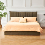 Cama Matrimonial Saturno Tela Marrón Cabecero Costuras Verticales 160x190 cm