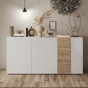 Mueble bajo con 3 puertas blanco brillante roble Kadiz L.181 x A.86 x P.44 cm