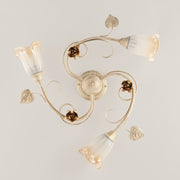 Lámpara de techo en hierro Ivory Gold rose tres luces 58x h15 cm