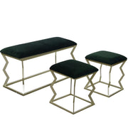 Puff metal terciopelo verde con 2 pequeños rectangulares cm100x40,5h51,5