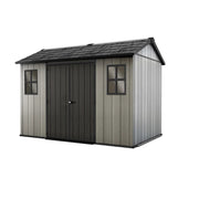 Casita en gris efecto madera pintable duotech 2 puertas y 2 ventanas 350x229xh.254 cm